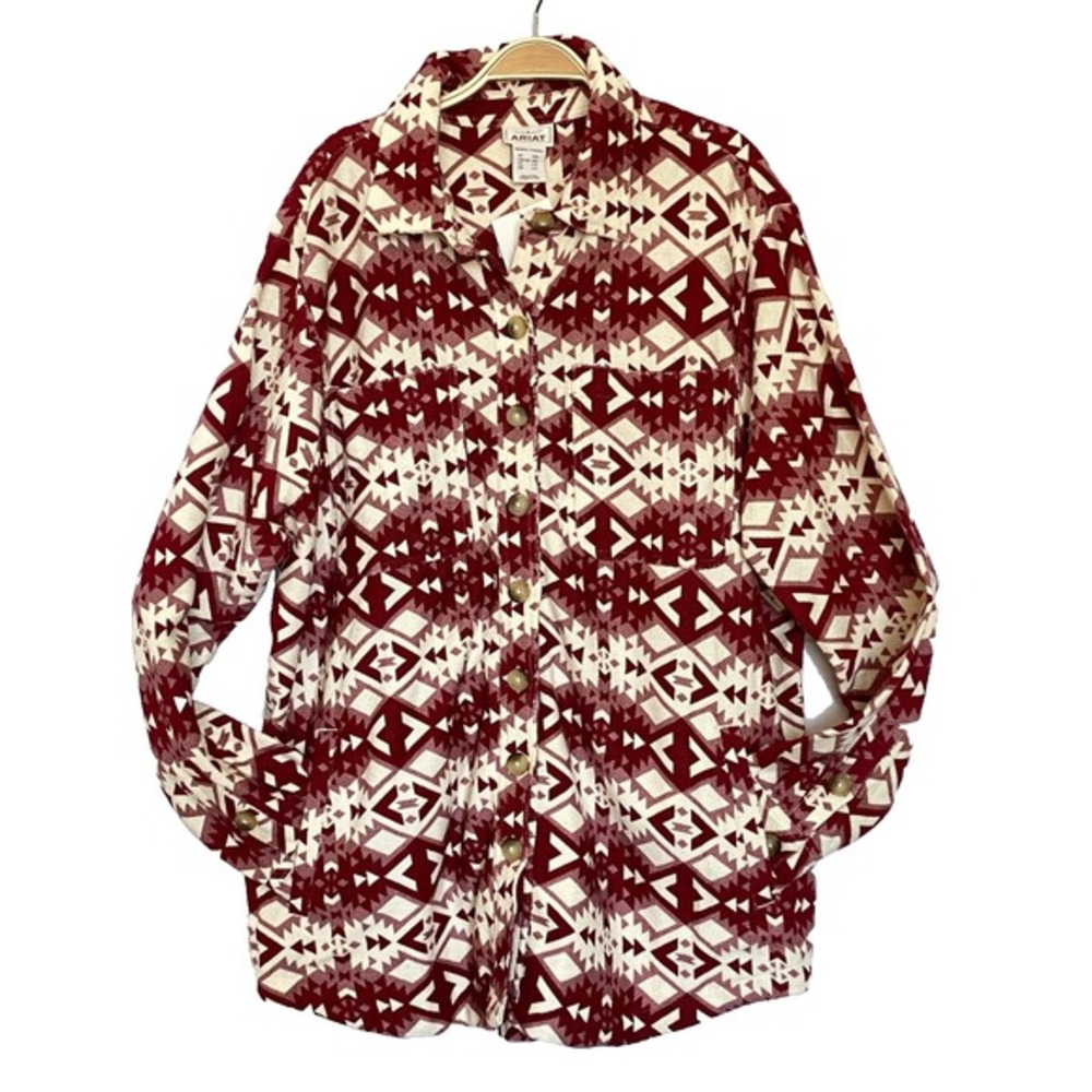 Ariat Womens Aztec Southwest Print Shacket Shirt Jacket XXL Burgundy Western NWT